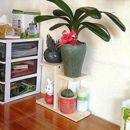 Wooden Desktop Storage Shelf Simple Decorative Flower Stand for Home Office