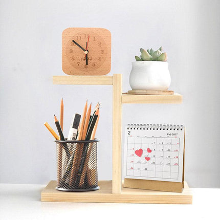 Wooden Desktop Storage Shelf Simple Decorative Flower Stand for Home Office