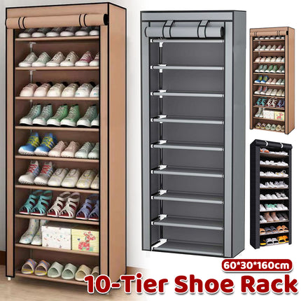 10 Tier Shoe Rack Stainless Steel Frame Non Woven Fabric for Shoe Storage Use
