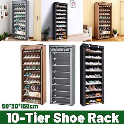 10 Tier Shoe Rack Stainless Steel Frame Non Woven Fabric for Shoe Storage Use