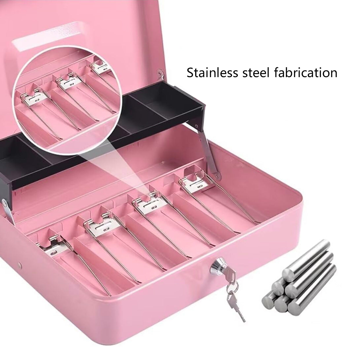 Metal Register Cash Box with Key Lock and Money Tray Pink | Aimall