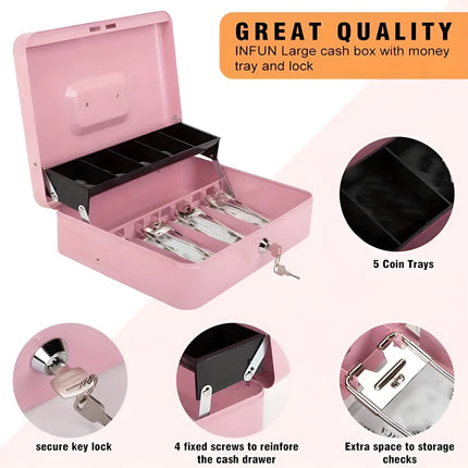 Metal Register Cash Box Key Lock for Retail Shop Market Cashier Money Storage