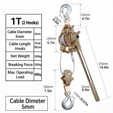 1T Multi Functional Ratchet Puller 1.2M Carbon Steel for Truck Cargo Securing