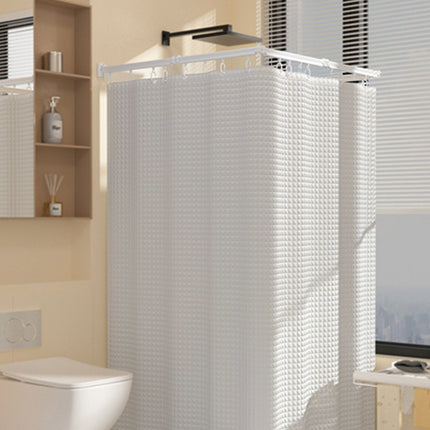 Shower Curtain Set Foldable Rod No Drill Wet Dry Separation White Curtain Set