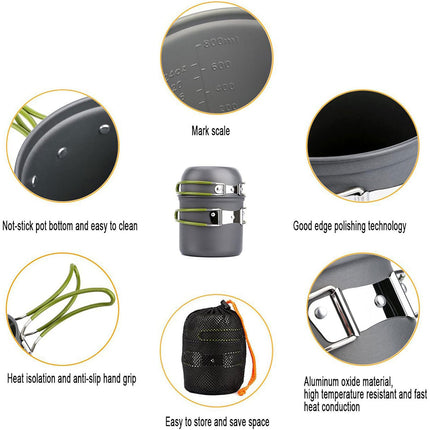 Outdoor Cookware Set for Hiking Picnic Backpacking Portable Pot Tableware Kit