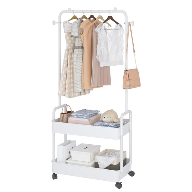 Multipurpose Clothing Rack with Wheels Rolling Wardrobe Organizer for Clothes