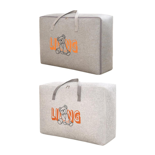 2pcs Cartoon Bear Luggage Organizer Storage Bags Blanket Quilt Closet Box Set
