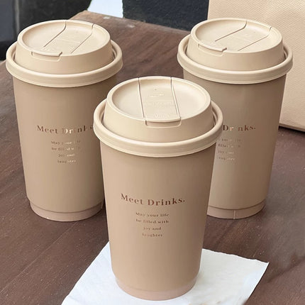 50PCS Coffee Paper Cups with Lids 330/380/500ml Disposable Takeaway Hot Drink