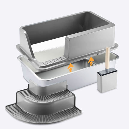 Semi Enclosed Large Stainless Steel Cat Litter Box Durable Easy Clean Cat Toilet
