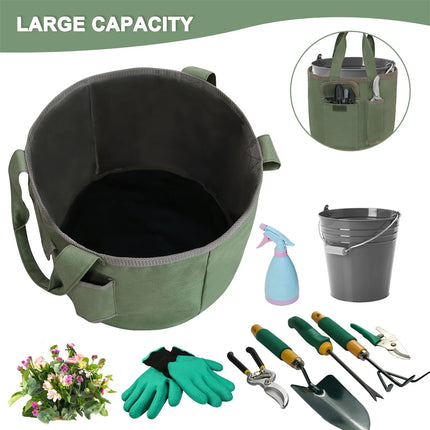 Waterproof Green Canvas Tool Storage Bag Portable Garden Bucket Organizer Use