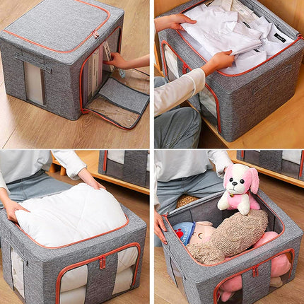 100L Foldable Storage Box Crushed Steel Frame Clothes Quilt Toys Organizer