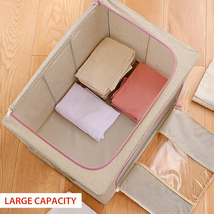 100L Foldable Storage Box Crushed Steel Frame Clothes Quilt Toys Organizer