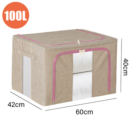 100L Foldable Storage Box Crushed Steel Frame Clothes Quilt Toys Organizer