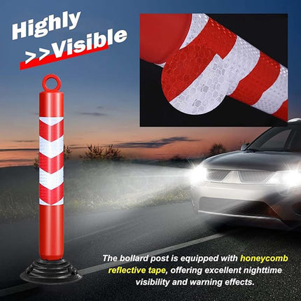 Reflective Warning Post 2PCS 80cm Detachable Rubber Base Red White Safety