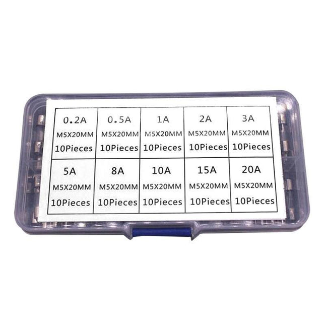 100Pcs Fast-Blow Glass Tube Fuses 5 x 20mm Quick Blow Assortment Kit - Aimall