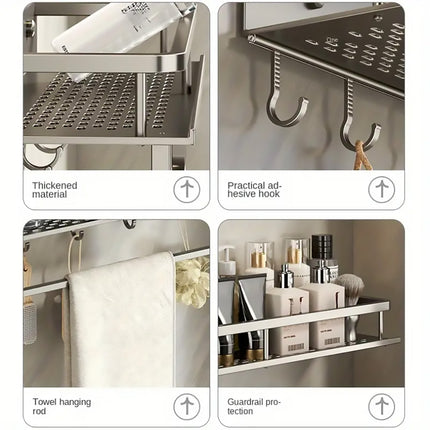 Suction Cup Storage Rack Bathroom Wall Mounted Organizer Shower Toiletry Holder