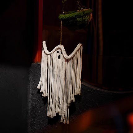 Halloween Ghost Hanging Decoration Handwoven Cotton for Home Party Yard Porch