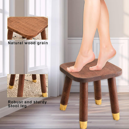 Solid Wood Low Stool in Walnut with Rounded Corners for Entryway