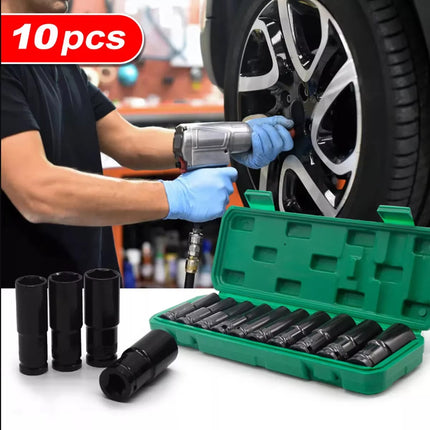 10pcs 8-24mm Impact Socket Set Metric Imperial Drive Air Garage Deep