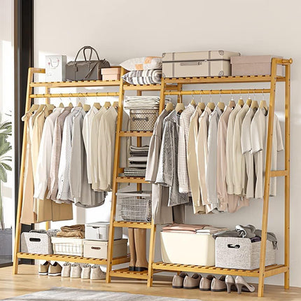 Bamboo Floor Standing Clothes Rack Multi Functional Clothes Cabinet Sturdy