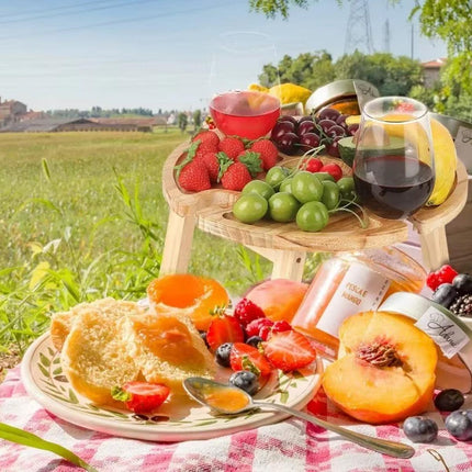 Wooden Portable Dining Table Outdoor Picnic Snack Fruit Serving Foldable Tray