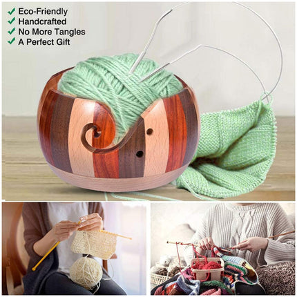 Wooden Round Yarn Bowl Handmade Durable for Knitting Crocheting Craft Use