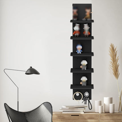 5 Tier Wall-Mounted Shelf Black for Home Living Room Storage Use