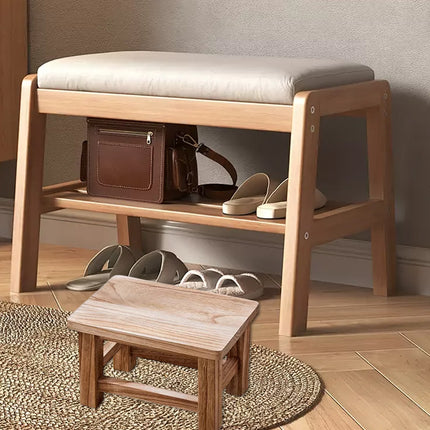 Solid Wood Small Bench Living Room Low Stool Shoe Bench Sturdy Space Saving