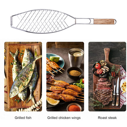 Barbecue Net Clamp Iron Wire Mesh with Wooden Handle for Camping Grill