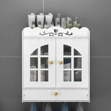 Bathroom Wall-Mounted Storage Cabinet with No-Drill Transparent Doors