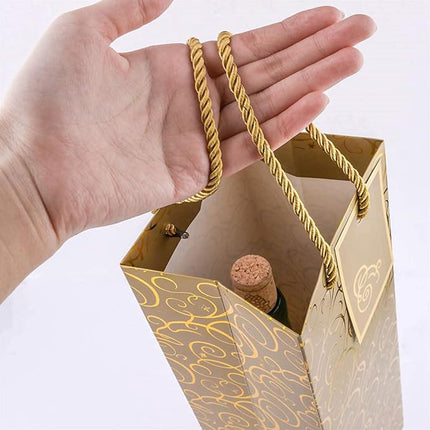 10 Pcs Red Wine Gift Bags with Twisted Rope Handle in Kraft Paper