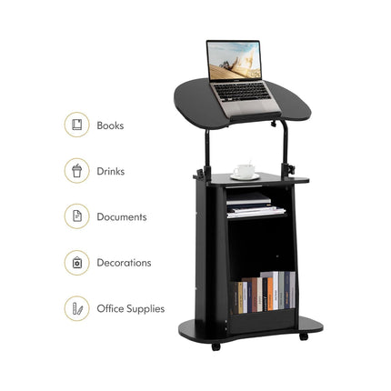 Mobile Height Adjustable Sofa Side Table Computer Desk with Wheels Space Saving