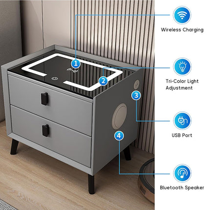Smart Bedside Table Modern Multi Functional Storage Cabinet Nightstand Organizer