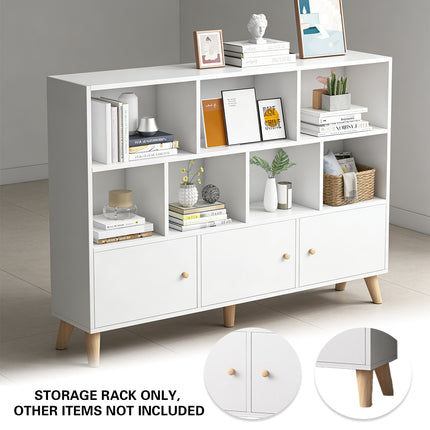 Home Bookcase Storage Cabinet With Doors For Living Room Bedroom Space Saving
