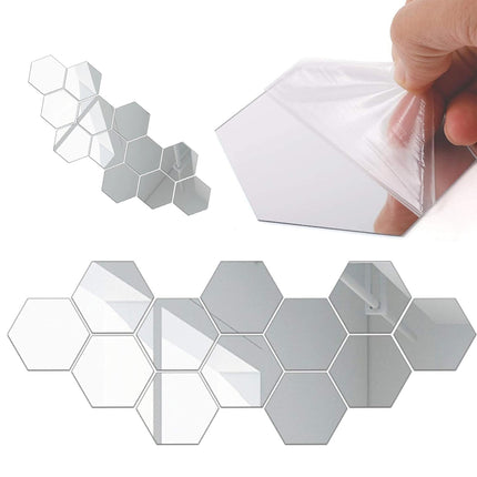 12 Pcs Acrylic Mirror Wall Stickers Hexagonal Self Adhesive Home Decor