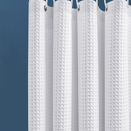 Cold White Waffle Shower Curtain Waterproof Bathroom Curtain Perforation Free