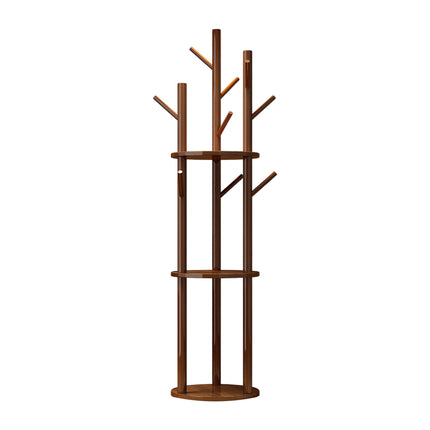 Solid Wood Floor-Standing Coat Rack with 8 Hooks Space Saving for Home Entryway