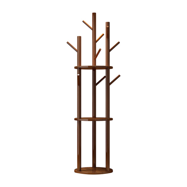 Solid Wood Floor-Standing Coat Rack with 8 Hooks Space Saving for Home Entryway