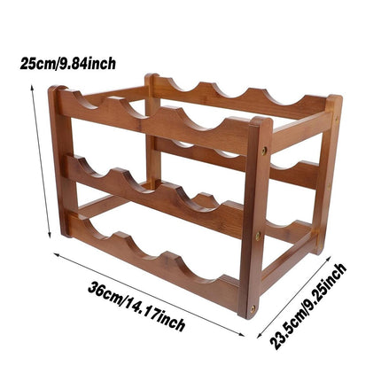 Bamboo Wooden Wine Rack 9 Bottle Organizer Storage Display Stand Home Decor