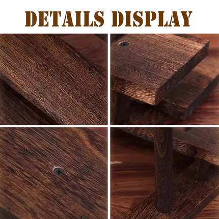 Solid Wood Step Shelf Display Rack Rustic Style Sturdy Durable Space Saving