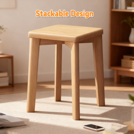 Solid Wood Square Stool Stackable Seat for Dining Desk Makeup Living Room