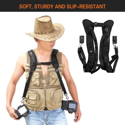Professional Dual DSLR Camera Harness Adjustable Shoulder Sling Strap Belt