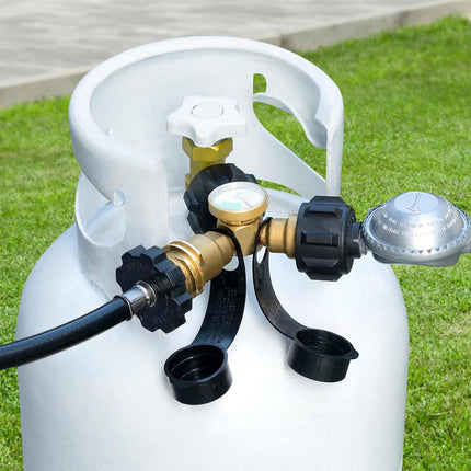 2-Way LPG Adapter-Propane Distributor Propane Tank Y-Splitter Adapter With Gauge