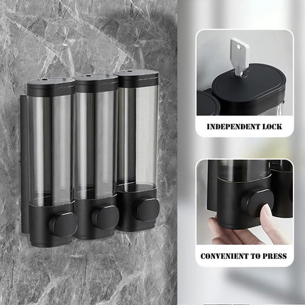 3 Bottles Bathroom Shower Soap Dispenser Shampoo Gel Pump Wall Black Dispenser
