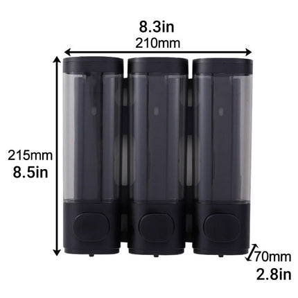 3 Bottles Bathroom Shower Soap Dispenser Shampoo Gel Pump Wall Black Dispenser