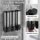 3 Bottles Bathroom Shower Soap Dispenser Shampoo Gel Pump Wall Black Dispenser