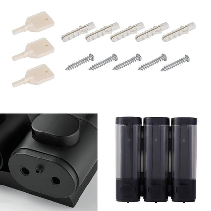 3 Bottles Bathroom Shower Soap Dispenser Shampoo Gel Pump Wall Black Dispenser