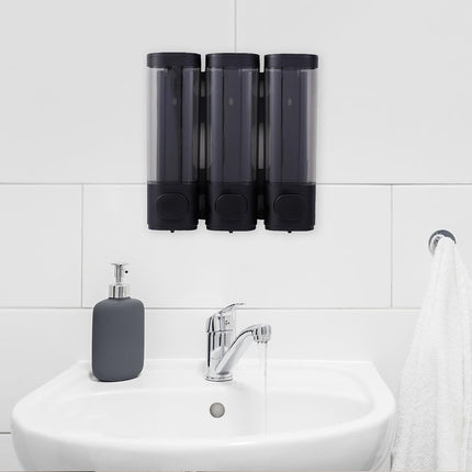 3 Bottles Bathroom Shower Soap Dispenser Shampoo Gel Pump Wall Black Dispenser