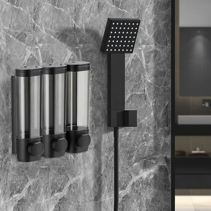 3 Bottles Bathroom Shower Soap Dispenser Shampoo Gel Pump Wall Black Dispenser
