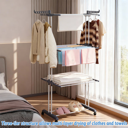 3-Tier Rolling Towel Storage Rack with Wheels Foldable Space Saving Durable Home